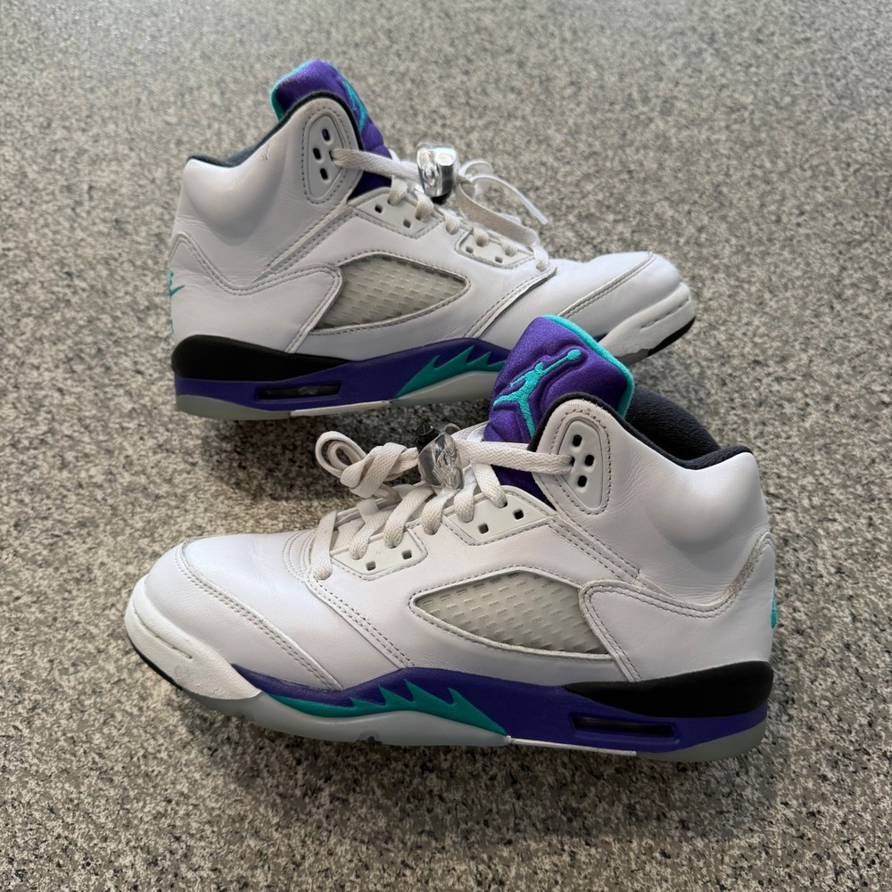Air Jordan 5 Retro Grape White New Emerald Grape Ice HQ7980-100 Kids 6.5Y 8 Wmns